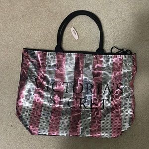 🆕 NWT Victoria’s Secret Pink Sparkly Tote, With Zipper, Super Cute!